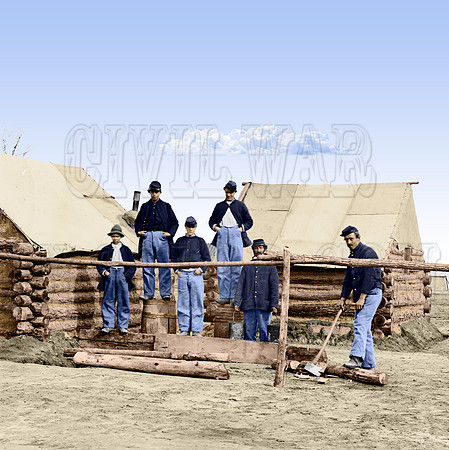 02022 - Soldiers chopping wood in camp; Unknown Location [LC-DIG-cwpb-02022]