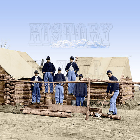 02022 - Soldiers chopping wood in camp; Unknown Location [LC-DIG-cwpb-02022]
