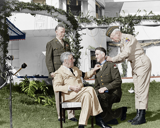 #26 President Roosevelt with Generals: Marshall, Wilbur (kneeling) and Patton