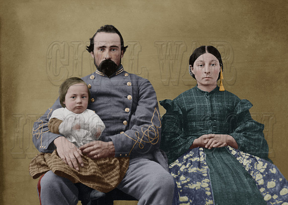 33455 - Unidentified soldier in Confederate 1st lieutenant's uniform with wife and baby