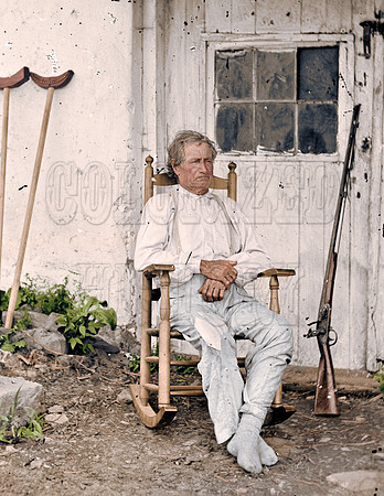 Gettysburg, Pa. John L. Burns, the old hero of Gettysburg, with gun and crutches