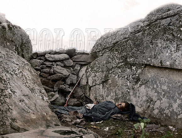 Gettysburg, Pa. Dead Confederate soldier in Devil's Den