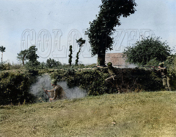 GIs from the 79th I.D. fighting in bocage terrain, Contentin Peninsula, Mid July