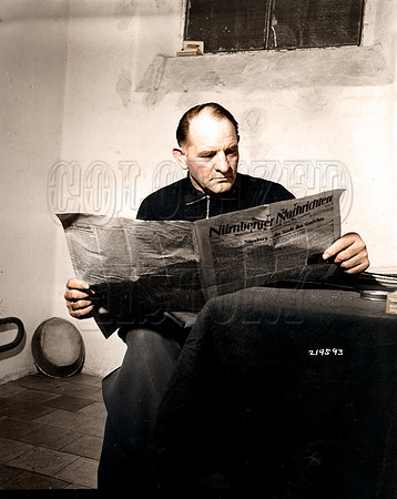 General Sepp Dietrich, the one-time butcher’s apprentice and beer-hall brawler, commanded the Sixth Panzer Army. He is seen here in a Nuremberg jail cell, awaiting trial for war crimes in late 1945.