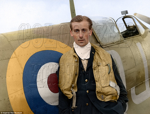 Battle of Britain pilot Neville Duke, who later broke the World Air Speed record, pictured with his Spitfire at RAF Biggin Hill in 1941